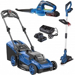 378.00€ IVA INCL. - Pack de jardinería Hyundai HYLM38-40V-PACK a batería 20 V **PACK INCLUYE: CORTACESPED HY-LM38-40V + SOPLADOR HYBL20V + CORTABORDES HYTR20V + 2 BATERÍAS DE 20V + CARGADOR**